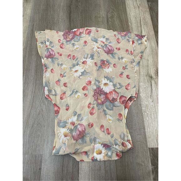 Italian Floral Beige Pink Button-Up Collared Sleeveless Blouse, Size US 8 - Picture 10 of 10